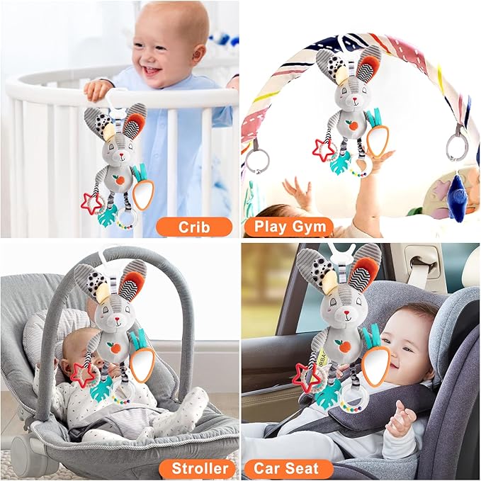 Baby Hanging Toys 0-12 Months - Interactive Stroller & Car Seat Toy with Jingle Sounds, Clinking Rings & Detachable Links | Safe Developmental Toys for Activity Gyms, Infant Baby Crib Mobile