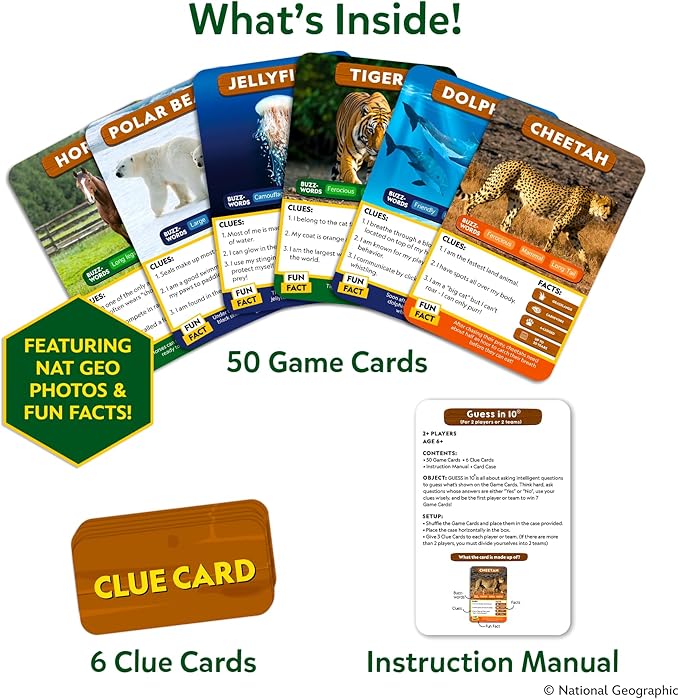Skillmatics Guess in 10 National Geographic Animals, Educational Card Game for Kids & Families, Animal Trivia & Travel Game, Gifts for Ages 6, 7, 8, 9 and Up