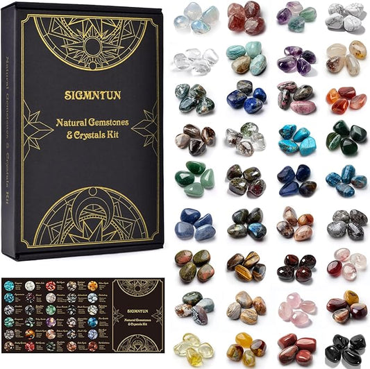 36 Varieties Healing Crystals Stones Bulk Set, Christmas Gifts - 2.5 lbs, 0.6" Natural Polished & Tumbled Gemstones Collection and Decorative Rocks for Chakra, Meditation, Reiki, Crafts