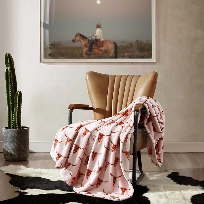 Wrangler - Blanket, Super Soft Plush Bedding, Yellowstone Inspired Throw Blanket for Couch or Bed (Steer Head Peach, 50" x 70")