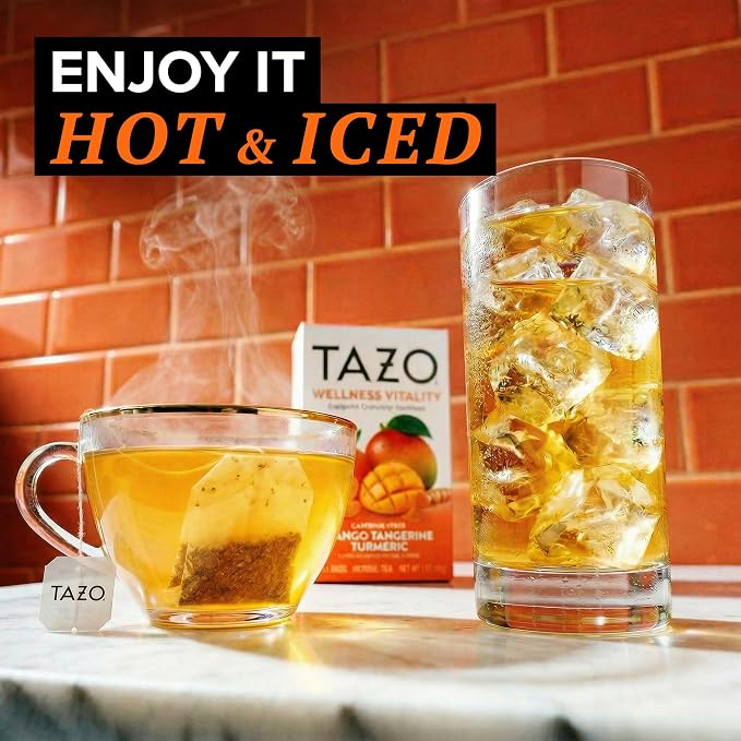 TAZO Wellness Vitality Mango Tangerine Turmeric Herbal Tea Bags - 16ct (6-Pack)