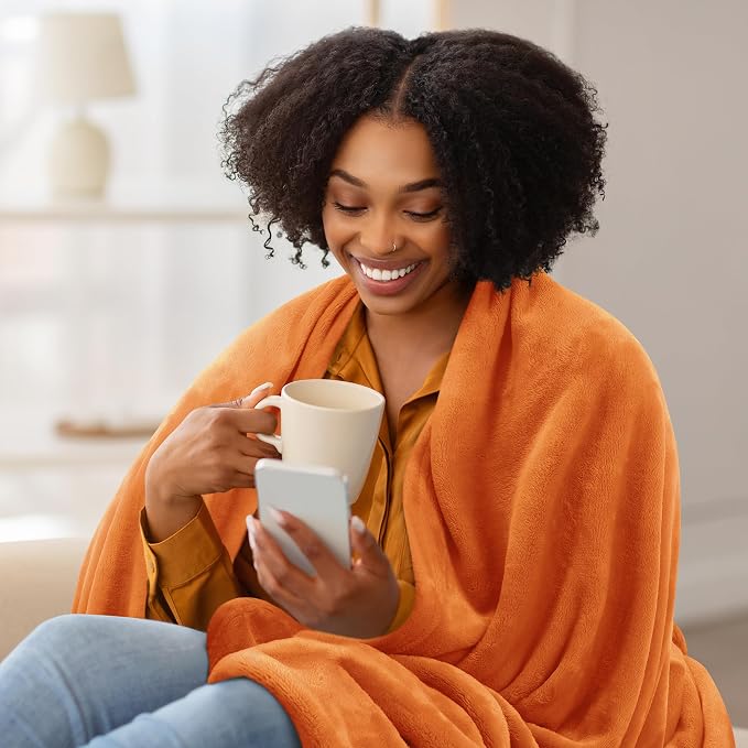 Utopia Bedding Soft Fleece Bed Blanket Throw Size Burnt Orange (50x60 Inch) | Microfiber Plush Warm Lightweight Breathable Cozy Blanket Anti-Static, All Season Use, Gift for Women and Men