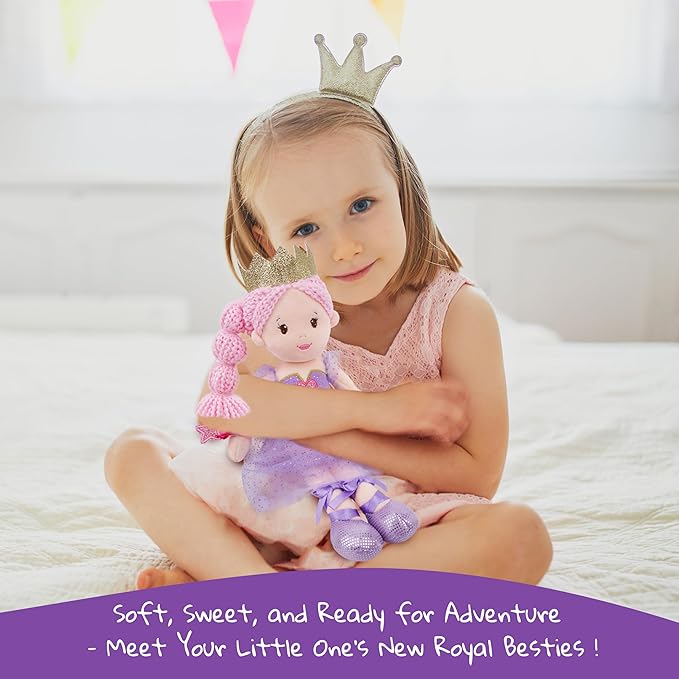 June Garden 12" Soft Baby Princess Doll Violet - Stuffed Cuddly Princess Plush Gifts for Toddler Girls - Violet Dress