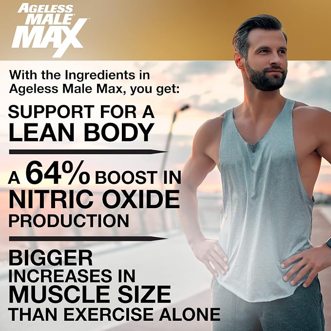 Ageless Male Max Chewable Nitric Oxide Booster Supplement for Men – High Potency Ashwagandha Extract to Boost Workouts, Muscle & Performance, Reduce Stress, Support Sleep - 100 Count