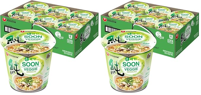 Nongshim Soon Cup Noodle Soup,Veggie,2.6 Ounce,(Pack of 12)