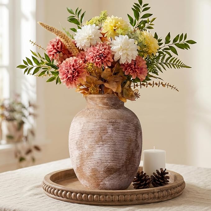 Ceramic Flower Vase, 7.9in Farmhouse Table Rustic Vases,Small Flower Terracotta Vases for Home Decor, Living Room,Table, Handcrafted (Terracotta)