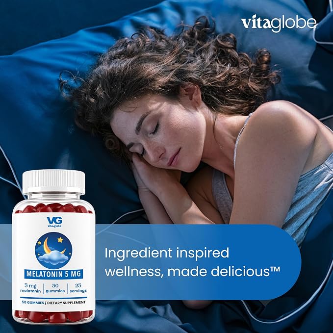 VITA GLOBE Melatonin Gummies 5mg, Sleep Aid Gummies, Non-GMO, Vegan and Sleep Aid Supplement, Supports Relaxation & Healthy Sleep Cycle, 50 Count Sleep Aid Gummy (Pack of 1)