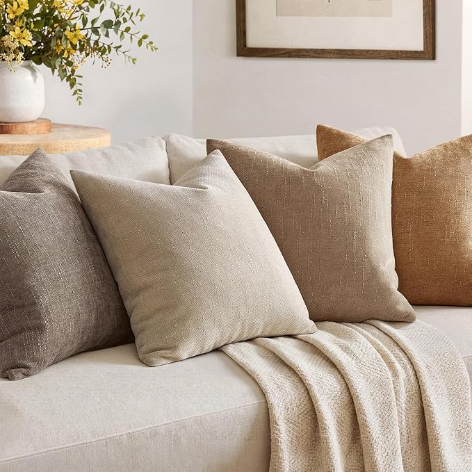 MIULEE Textured Chenille Throw Pillow Covers 18x18 Inch Beige | Pack of 2 Decorative Soft Throw Pillows, Solid Textured Cushion Covers, Modern Home Decor for Couch Sofa Bedroom Living Room