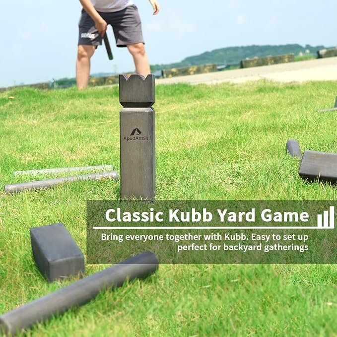 ApudArmis Kubb Yard Game Set, Viking Chess Outdoor Clash Toss Yard Game with Carrying Case - Rubber Wooden Backyard Lawn Games Set for Teenagers Adults Family