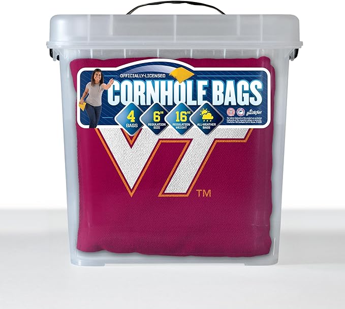 YouTheFan Officially-Licensed NCAA Set of 4 Cornhole Bags - All Weather Regulation 6” x 6” Size - 16oz Weight - Designed in USA