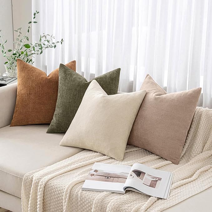 MIULEE Textured Chenille Throw Pillow Covers 20x20 Inch Irish Cream | Pack of 2 Decorative Soft Throw Pillows, Solid Textured Cushion Covers, Modern Home Decor for Couch Sofa Bedroom Living Room