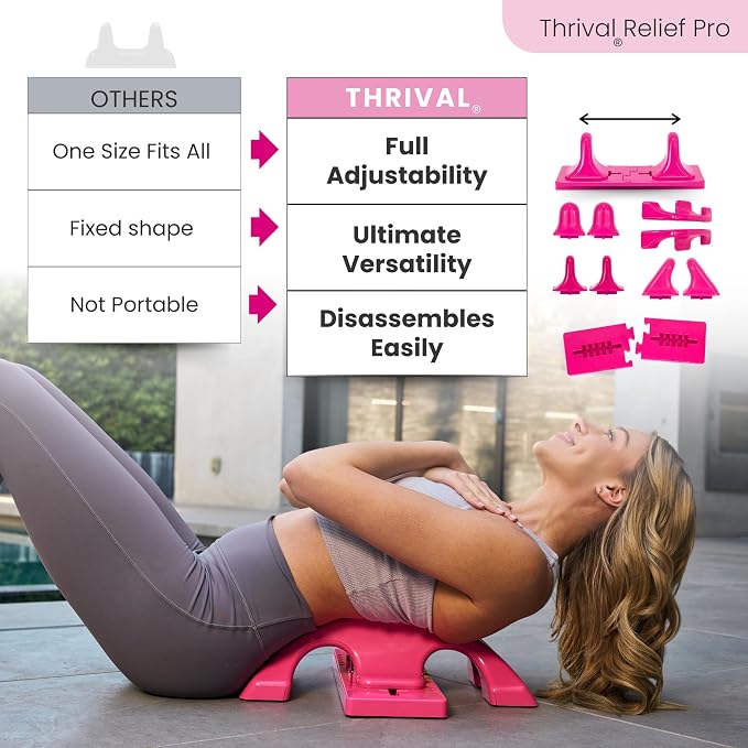 Thrival Relief Pro - Fully Adjustable Psoas, Back and Hip Flexor Muscle Release Tool with Thrival App for Targeted Routines, Deep Tissue, Trigger Point Massage (Pink) – Made in USA
