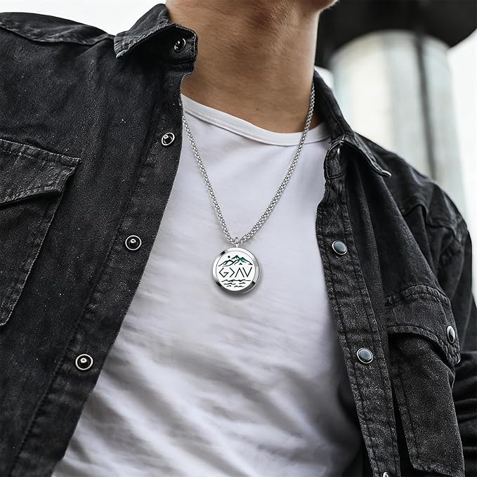 Essential Oil Diffuser Stainless Steel Necklace for God is Greater Than The Highs and Lows, Best for Aromatherapy-Perfume, Fragrance, Scent Diffusers Gift for Daughter Son Dad and Mom