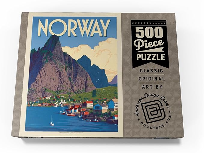 MyPuzzle Norway: The Land of Fjords, Vintage Poster - Premium 500 Piece Jigsaw Puzzle for Adults