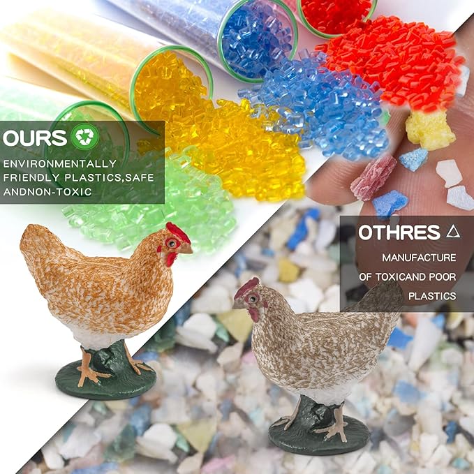 LC JoyCre Realistic Rooster Toy Figurine 6PCS Chick Farm Animal Model Set Hen Chicken Party Desktop Decoration Collection Educational Toys Set for Kid Boys Girls 5 6 7 8 Years Old