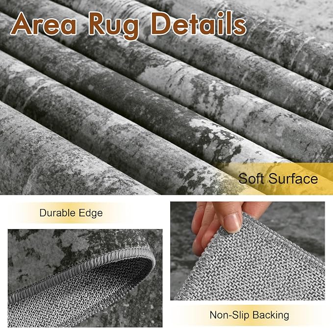 6x9 Ft Large Area Rugs for Living Room, Soft Non-Slip Washable Rugs Modern Abstract Pattern Carpet for Bedroom Indoor Floor Nursery Home Decor (Dark Grey)