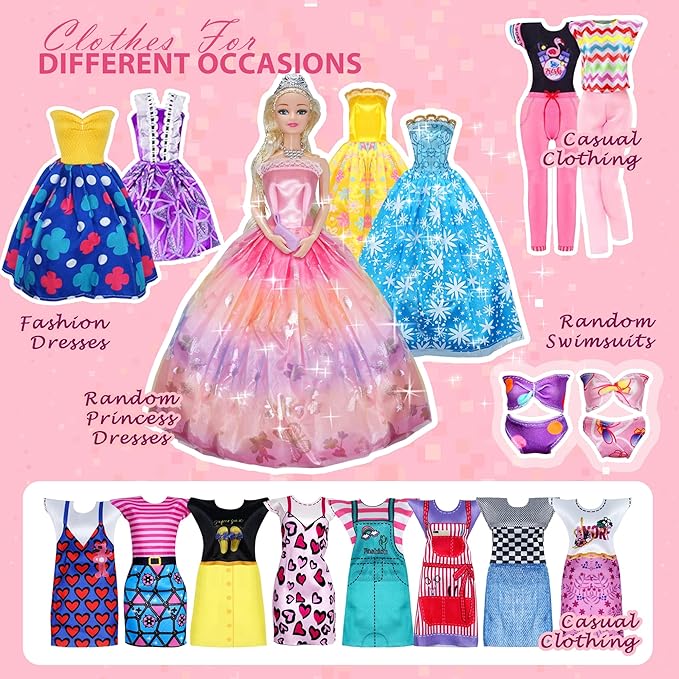 Doll Closet Clothes and Accessories - 135Pcs with Dolls Storage Organizer Wardrobe Sets, Princess Fashion Pack Playset Including Wedding Gowns/Dresses/Shoes/Outfit, Birthday Girls Gifts Age 345678