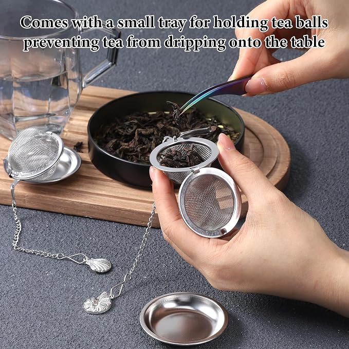 Tea Infuser Strainer Stainless Steel Loose Leaf Tea Steeper Ball with Extended Chain and Conch Seashell Charm, 2 Pack
