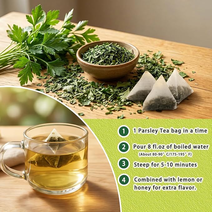 Samcci - Parsley Tea Bags - 60 Count (2g Per Bag) - 100% Natural Dried Parsley Leaves - Petroselinum Crispum - Non-GMO & Caffeine-Free - Plant-Based Corn Fiber Mesh Bags - Refreshing Herbal Infusion for Breath & Wellness