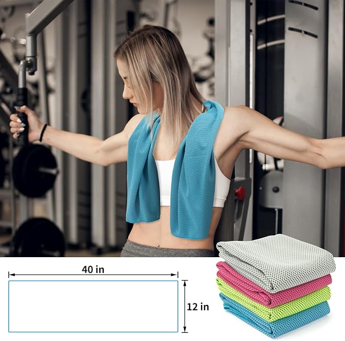 YESLIFE 4 Pack Cooling Towels (40"x12"), Gym Sweat Towels, Cooling Neck Wraps, Soft Breathable Microfiber Towels for Yoga, Running, Sport, Workout, Camping & More (Multicolor)