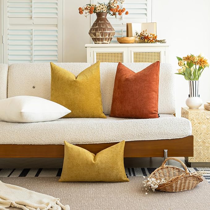 a moment Fall Decorative Throw Pillow Covers Pack of 2,20x20 Inch Yellow | Twill Chenille Cushion Covers for Sofa Living Room Couch Bed