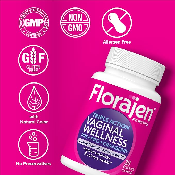 Florajen Women’s Probiotic with Cranberry - Prebiotic + Probiotic for Vaginal, Digestive, & Immune Support - Women’s Gut & Urinary Health Support - Vegan, Gluten-Free Daily Wellness - 30 Capsules