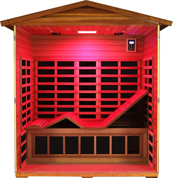 LTCCDSS Full Spectrum Ultra-Low EMF Outdoor Sauna 3-Person, Red Cedar Far Infrared Saunas for Home, Near&Mid-IR Light, EMF 0.1-3mG, Bluetooth & Chromotherapy