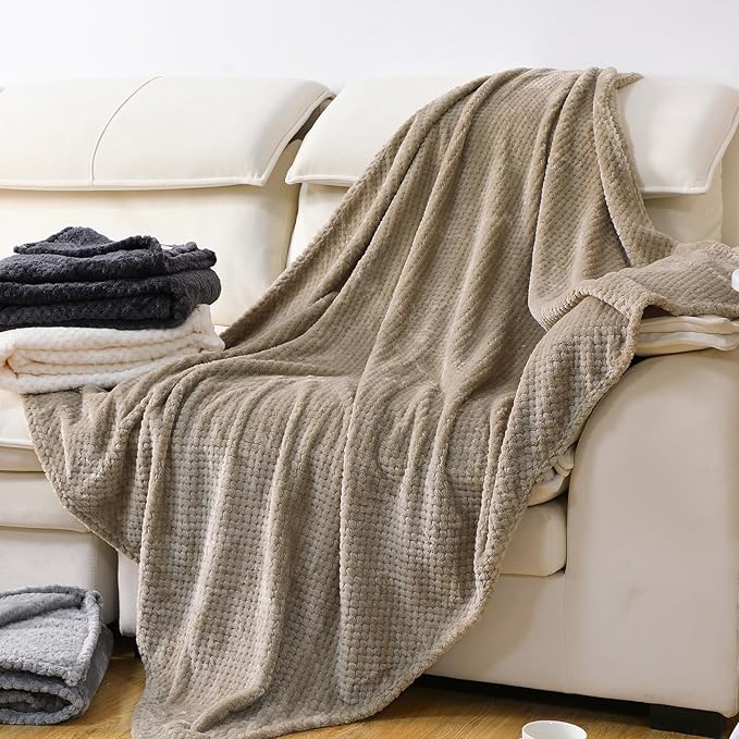 Newwiee 4 Pcs Fleece Throw Blanket, 3D Waffle Textured,Neutral Color | Soft Lightweight Set for Couch Bed Sofa, Warm Winter Throws, No Shedding Pilling, Flannel Waffle Texture, 50x60 Inch