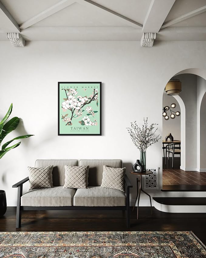 Taiwan Flower Market Art Print Poster, Wall Art Floral Painting Botanical Decor for Bedroom, Kitchen, Bathroom Livingroom Decoration 82B (Taiwan, 14"L x 11"W, Black Frame)