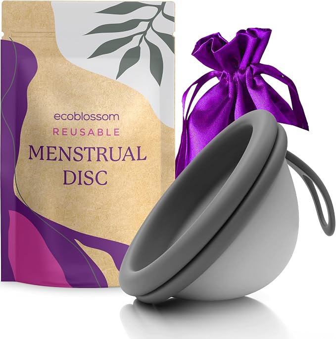 Ecoblossom Reusable Menstrual Disc - Menstrual Cup - Soft Period Disc for Women Designed with Flexible, Medical-Grade Silicone Period Cup (Black)