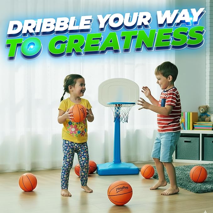 PlayBolt Size 3 Mini Basketballs (3 Pack) - 7-Inch Junior Rubber Basketball Set with Pump - Youth Beginner Kids Basketballs for Backyard Pool Parties, Arcade Games, Practice, Indoor & Outdoor Play