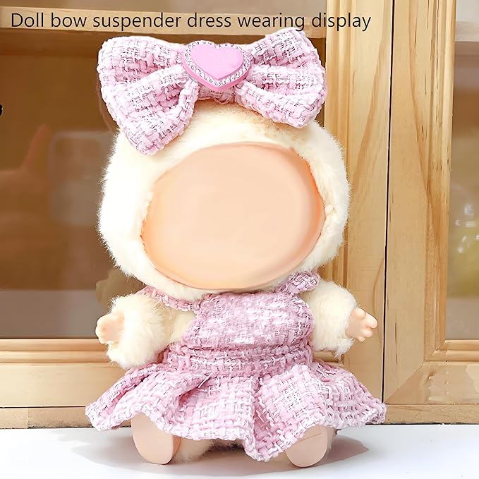 Complete Cute Outfit for 17cm Collectible Dolls: Hat & Overalls Set - Ideal for Dressing Up Elf or Fantasy Style Figures (Pink-b)