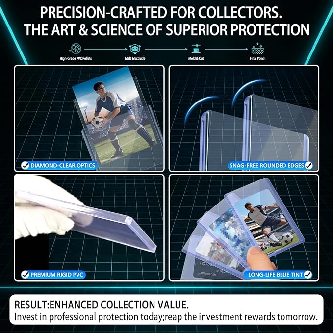 DEDC 200 Top Loader Thick Card Load Holder Storage for Trading Cards Sports Soft Penny Sleeves Hard Plastic 35 Point Protective 3" x 4" Toploaders Rigid Memorabilia Collectibles