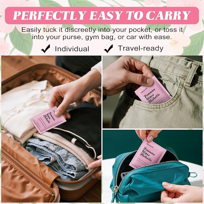twoworld 200 Feminine Wipes Individually Wrapped,Flushable Wipes Travel | Feminine Care Vaginal Wipes for Adult,Women,Girl and Homeless(Unscented)