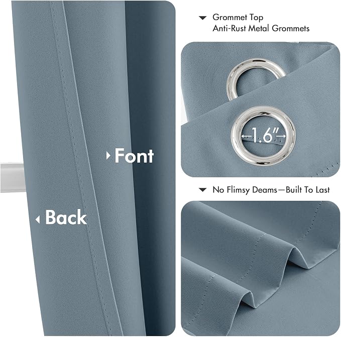 MIULEE Blackout Curtains for Bedroom 2 Panel 40 x 72 Inch Long Greyish Blue | Thermal Insulated, Living Room Darkening Grommet Drapes, Noise Reducing, Light Blocking Window Treatments