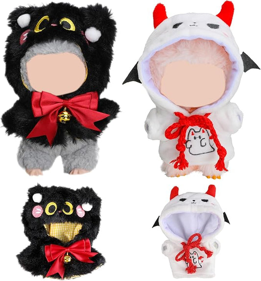 Clothes for Labubu Doll,6.7 Inch Doll Clothing Set - 2 Pieces of Handmade Clothes and Accessories for 17cm Plush Toys - Black and White Devil Halloween Set