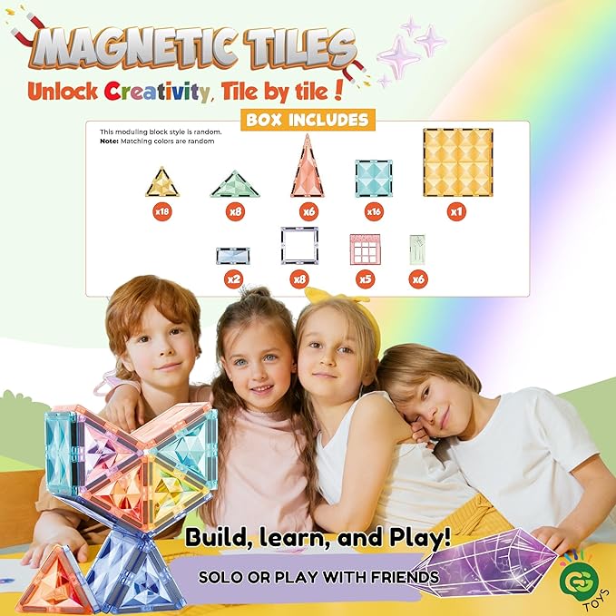 Magnetic Tiles – 70 PCS Crystal Fortress Castle, Magnetic Blocks, Montessori 3D STEM Building Blocks, Sensory for Kids Ages 3-9, Educational and Preschool Toys, Gift for Toddlers, Girls & Boy