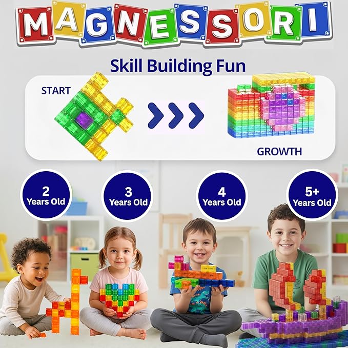 Magnetic Building Blocks – 48PCS Montessori Inspired STEM Building Cubes for Kids – Educational Toys for Toddlers & Preschoolers Colorful Safe & Durable Magnet Cubes for Creative Learning
