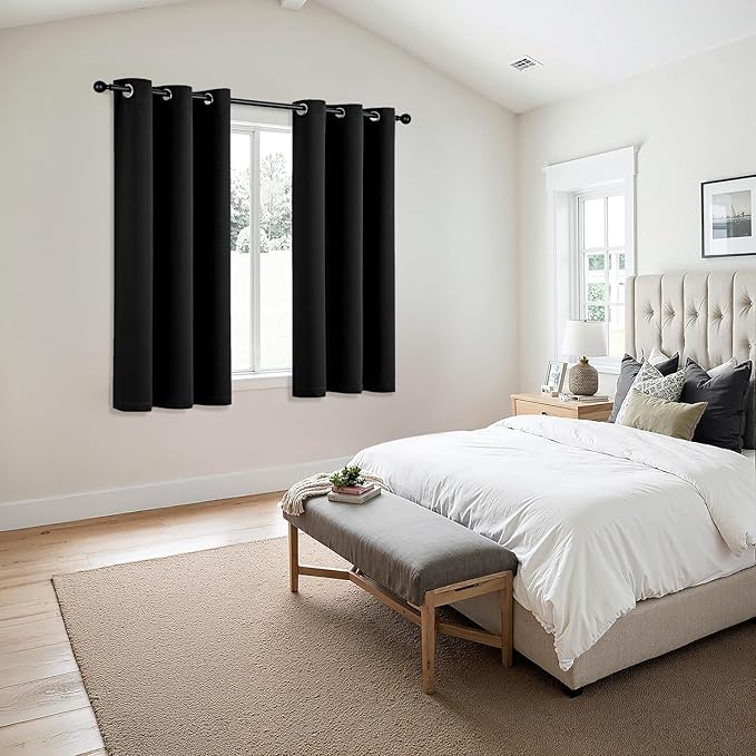 MIULEE Blackout Curtains for Bedroom 2 Panels 34 x 63 Inch Long Black | Thermal Insulated, Living Room Darkening Grommet Drapes, Noise Reducing, Light Blocking Window Treatments