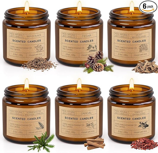 6 Pack Scented Candles Set | Candles for Home Scented, Candles Gifts Set for Women Men, Long Lasting Soy Wax Candle, Aromatherapy Candles Gift for Birthday Thanksgiving Christmas Day
