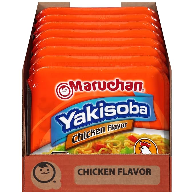 Maruchan Yakisoba, Chicken Flavor – Stir-Fried Japanese Instant Ramen Noodles, High Protein Microwavable Meal – 4 Oz. (Pack of 16)