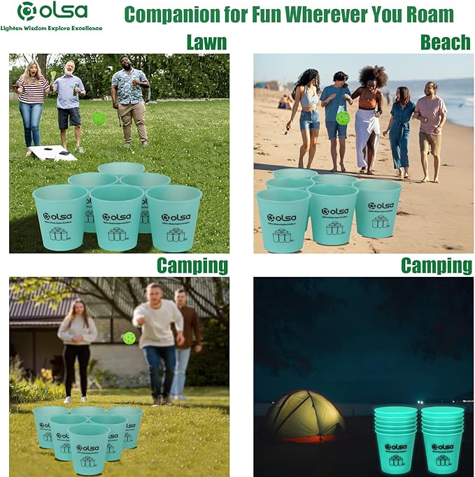 Olsa Giant Yard Pong Outdoor Game, Toss Family Games for Beach Camping Lawn Backyard Party, Indoor Outdoor Games for Adults and Family(Green & Blue Glow in Dark)