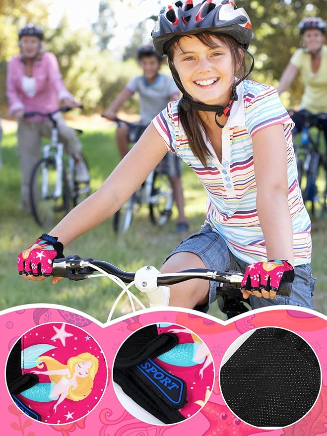 Boao 3 Pairs Kids Half Finger Bike Gloves Non-Slip Breathable Adjustable Birthday Gift for Boys Girls for Bike Workout