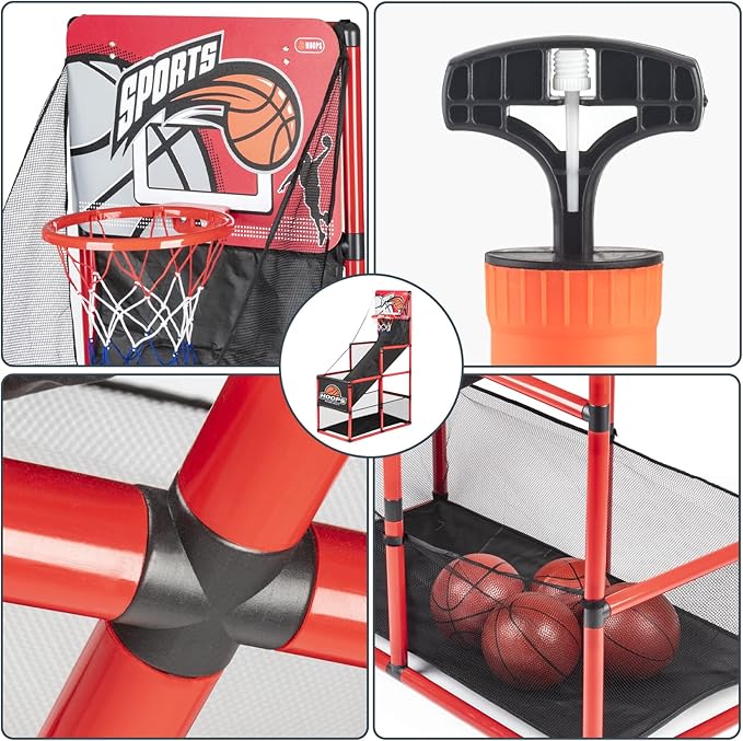 Kids Arcade Basketball Game Set with 5 Inflatable Balls,Indoor Outdoor Sports Toys,Basketball Hoop for Kids,Children's Basketball Stand,Easy Set Up Ideal for Games and Competition