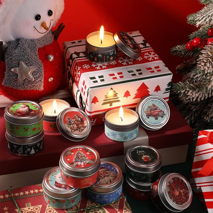 MTLEE 36 Sets Christmas Candles Bulk Holiday Small Scented Candles Party Favors with Organza Bag and Cards Bulk Candle Gifts for Home Supplies Holiday Travel(Retro)