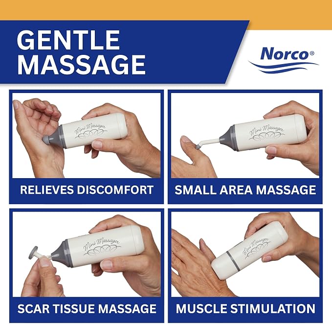 Norco Mini Massager – Portable Massage Gun for Scar Tissue Break Up, Massage, Hand, Finger, and Muscle Relief with 3 Silicone Attachments | NC70209