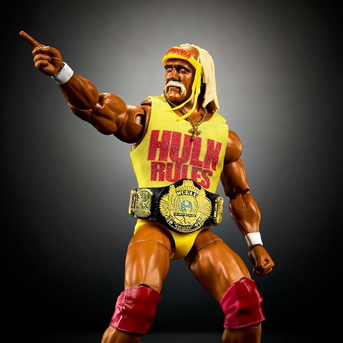 Mattel WWE Ultimate Edition Action Figure & Accessories Set, Hulk Hogan 6-inch Collectible with Swappable Heads & Hands, 30 Articulation Points