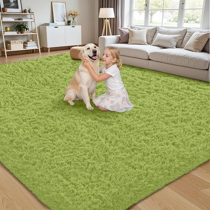 8x10 Area Rug for Living Room:Ultra Soft Fluffy Shag Light Green Rugs,Large Fuzzy Plush Indoor Non Slip Carpet Washable Rug for Bedroom Kids Nursery Office Dorm Modern Decor(Grass Green 8'x10')