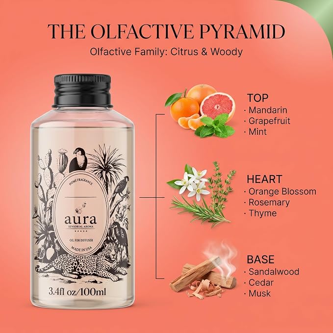 A U R A - Marseille Fragrance Oil for Waterless Scent Diffuser - Inspired by Loevve-Solo | (3.4 fl oz, 100 ml) Pure Essential Oil Blends for Aromatherapy Diffuser & Hotel Collection Oil Diffuser