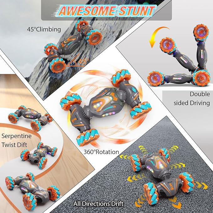 Gesture Sensing RC Stunt Car, Remote Control Car for Boys Toys Age 6-8-12, 4WD Hand Controlled RC Twist with Light & Music, Cool and Ideas Gifts for Kids Age 7 9 10 11 12 Years